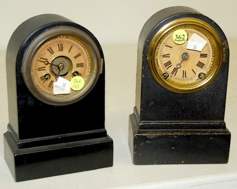 2 Small Antique Terry Iron Case Shelf Clocks