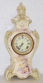 Antique Ansonia Floral Case T & S China Clock