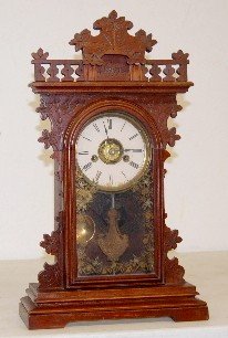 E.N. Welch Walnut “Pansy” Clock W/ Alarm