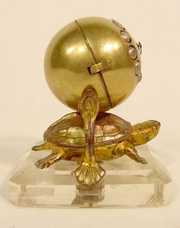 French Bronzed Metal Turtle & Ball Clock