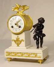 French Doré Bronze & Marble Figural Clock