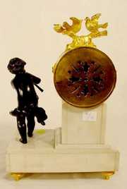 French Doré Bronze & Marble Figural Clock