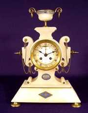 French Alabaster Table Clock With Alarm