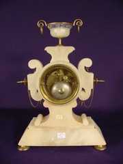 French Alabaster Table Clock With Alarm