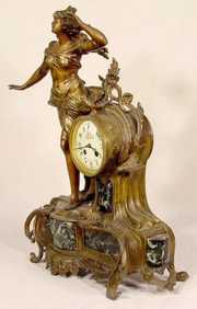 Japy  Freres Spelter & Marble Statue Clock