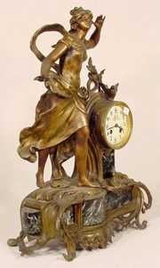 Japy  Freres Spelter & Marble Statue Clock