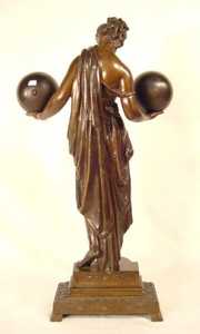 French Patinated Spelter Statue Clock & Baro