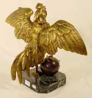 French Bronze Rooster & Marble Table Clock