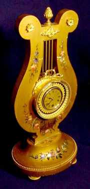 French Animated Lyre Table Clock