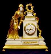 French Doré Bronze & Bisque Figural Clock