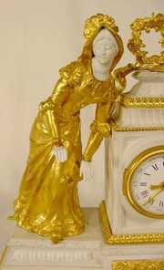 French Doré Bronze & Bisque Figural Clock