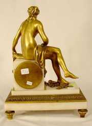 Vincenti French Bronze & Marble Statue Clock