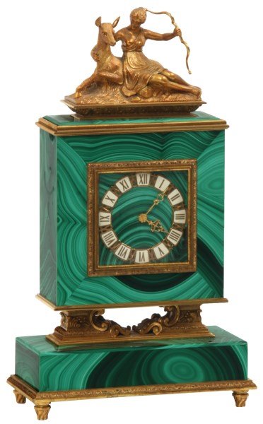 Figural Malachite Desk Clock