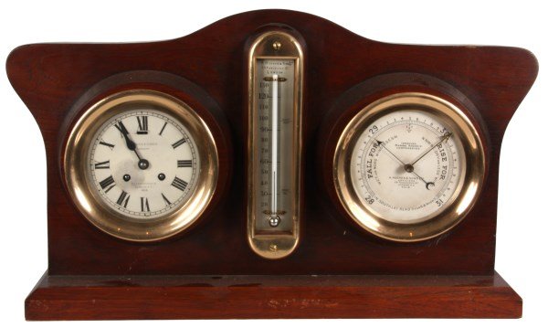 Ships Bell Desk Clock w/ Barometer & Thermometer