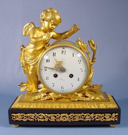 622A French Dore And Slate Clock W/ Cherub