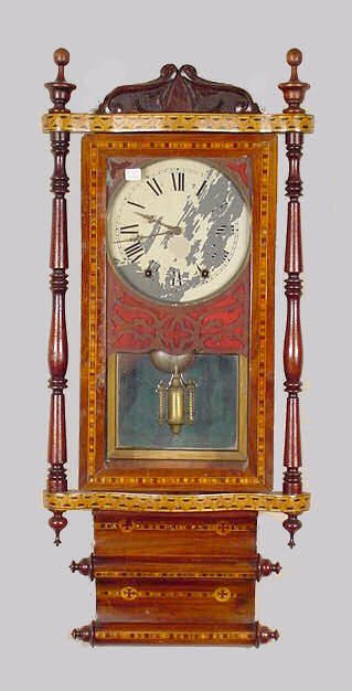 Anglo American Triple Scroll Inlaid Hanging Clock