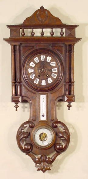 French Walnut T & S Barometer & Thermometer Clock