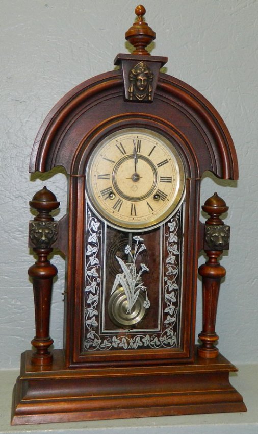 E.N. Welch mahogany steeple shelf clock.