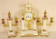 3 pc French Clock Set in Bronze & Alabaster