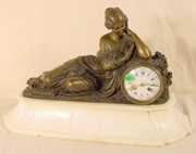 Raingo Paris Bronze Statue Clock on Marble Base