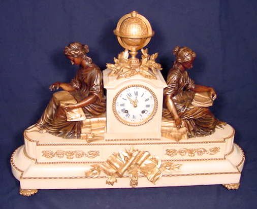 Vincenti Bronze & Marble Double Statue Clock