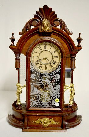 Antique Walnut Mirrorside Parlor Clock