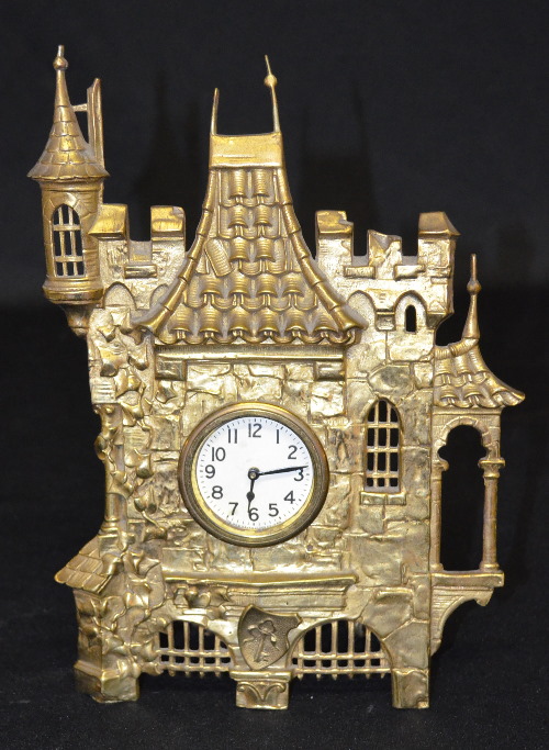 Antique New Haven Metal Castle Novelty Clock