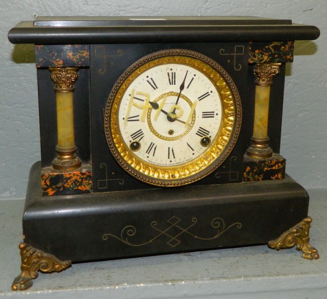 Seth Thomas black/faux marble front 8 day clock