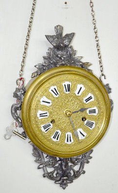 French Brass & Metal Hanging Clock, Bird Nest