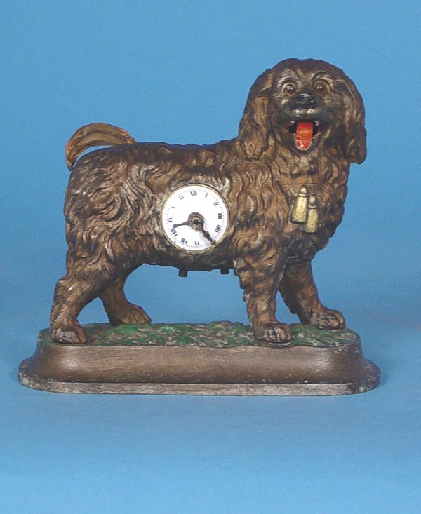 German Myers Animated Dog Cast Metal Novelty Clock