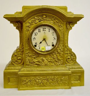 Waterbury Metal Mantel Clock with Hunt Scene