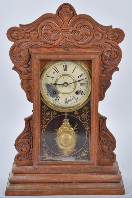 ANTIQUE NEW HAVEN OAK KITCHEN CLOCK