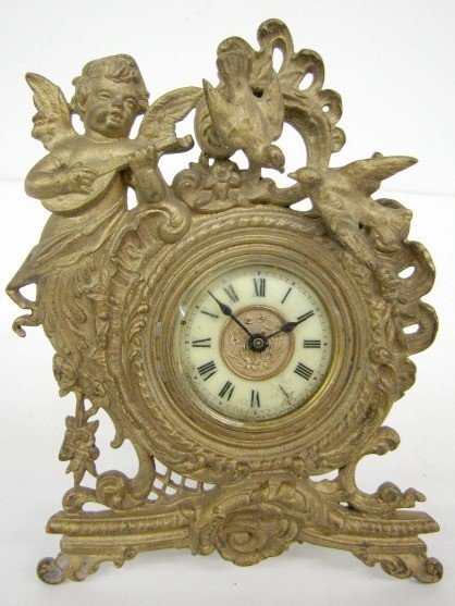 Ansonia Cherub & Bird Metal Novelty Clock