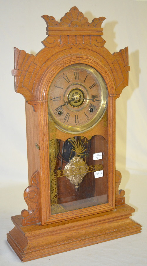 Antique Waterbury “Hanover” Oak Kitchen Clock with Alarm