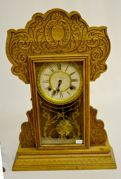 Antique Waterbury Pressed Oak Kitchen Clock