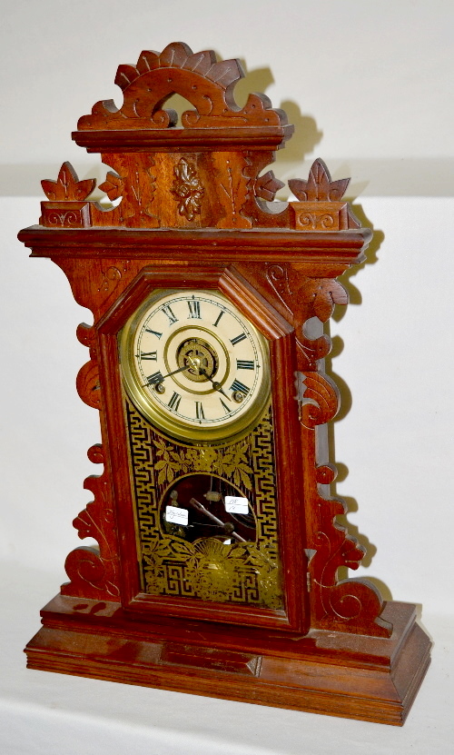 Antique Ingraham Walnut Kitchen Clock with Alarm