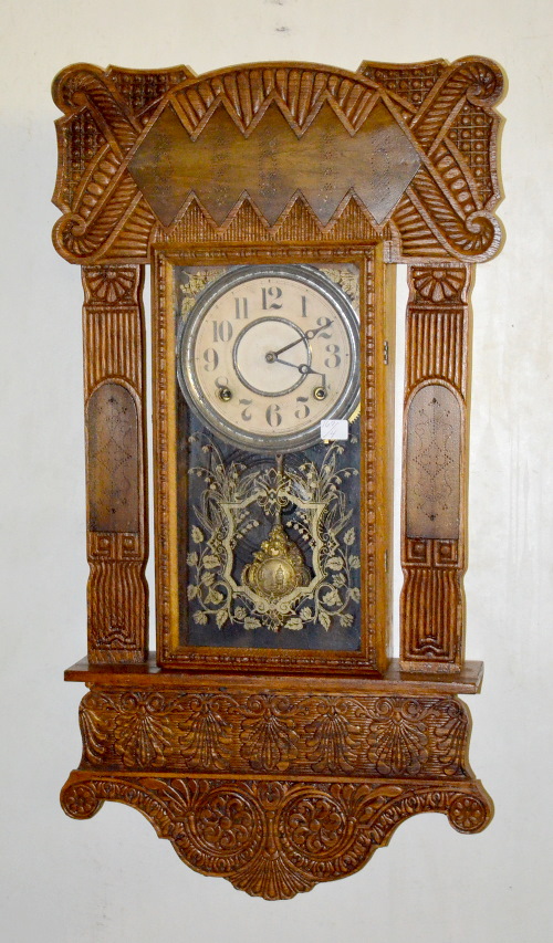 Antique Oak Ingraham Hanging Kitchen Clock