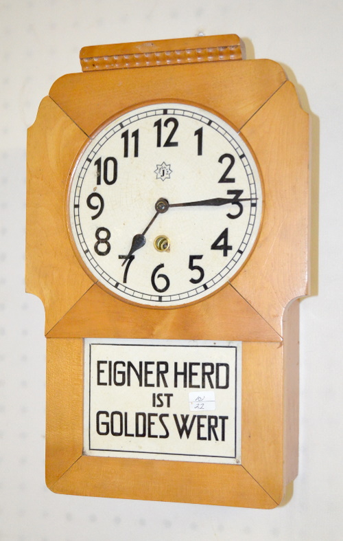 Antique Junghans Wall Clock, “Eigner Herd ist Goldes wert”
