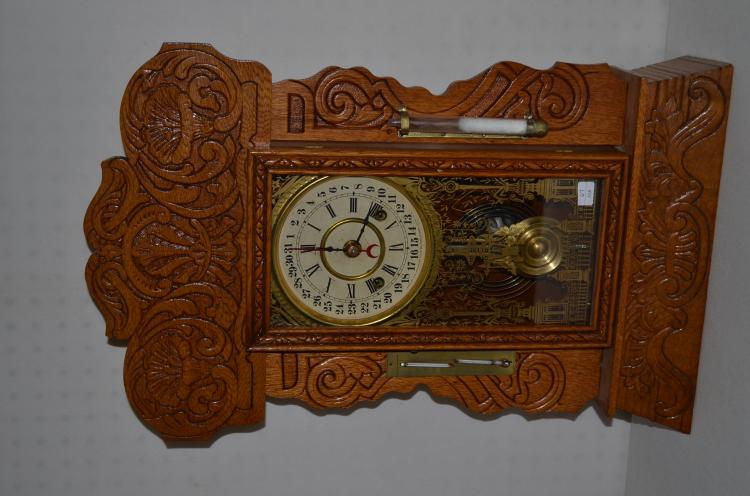 Antique New Haven Oak Kitchen Clock