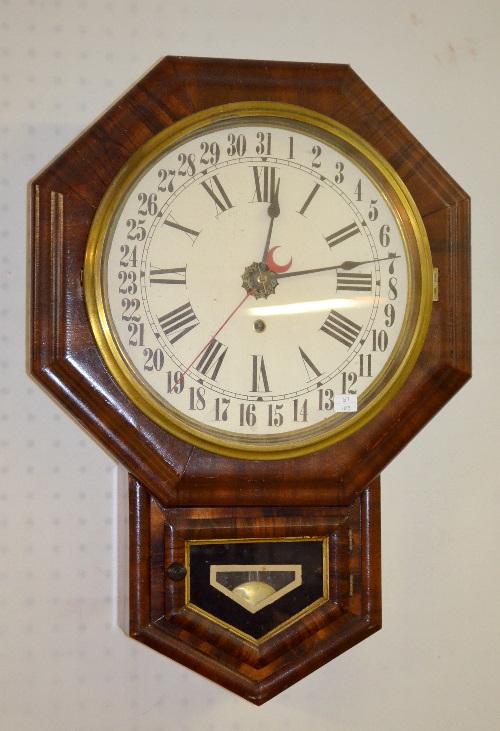 Antique Octagon Short Drop School House Calendar Clock