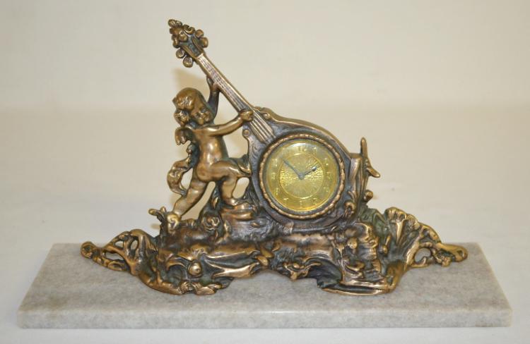 Antique Cherub Statue Novelty Clock, Signed Juweila