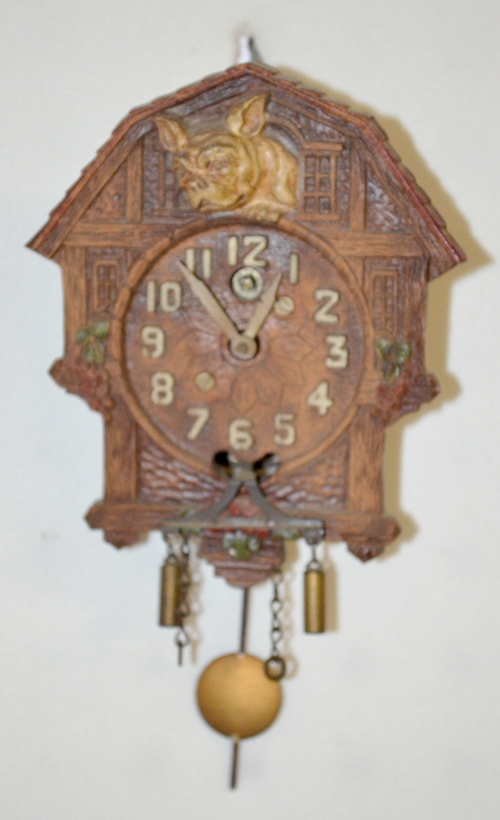 Antique Lux Dog in the House Pendulette Clock