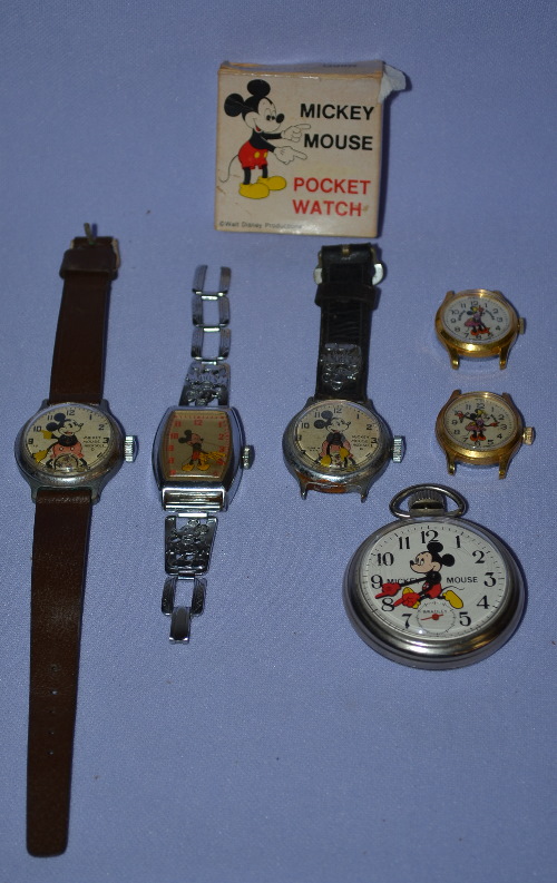 6 Vintage Mickey Mouse Watches, Pocket and Wrist