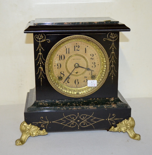 Antique Seth Thomas Black Enamel & Adamantine Shelf Clock