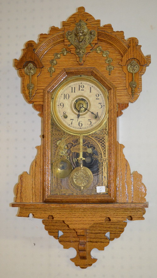 Antique Seth Thomas Metal Series Oak Hanging Kitchen Clock