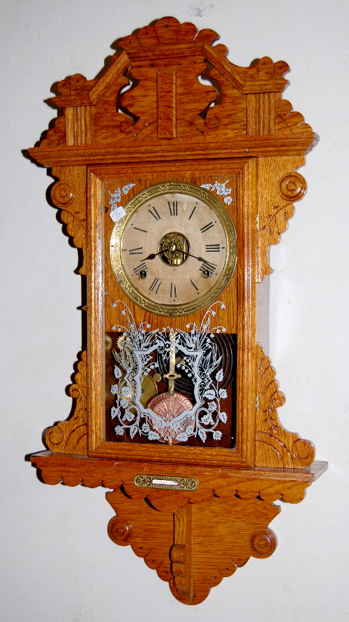 Antique Seth Thomas Oak Hanging Kitchen Clock
