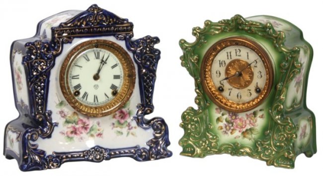 2 Ansonia China Clocks Whig & Timbrel