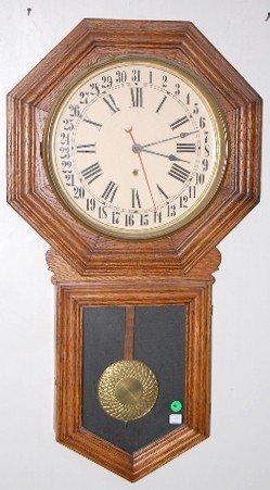 Oak Time & Calendar Long Drop Schoolhouse Clock