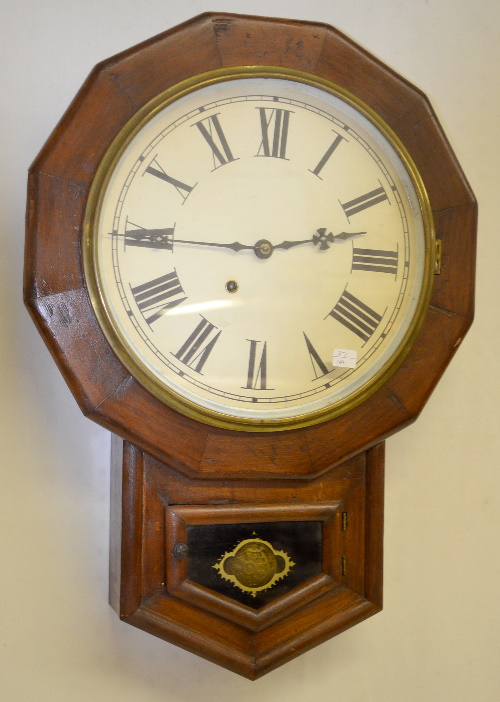 Antique Short Drop Mahogany Schoolhouse Clock