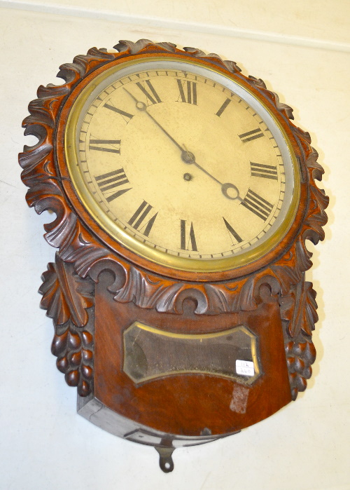 Antique English Fusee Carved Wall Clock